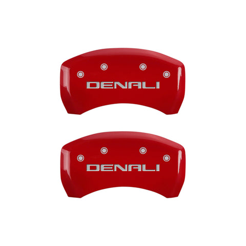 MGP 4 Caliper Covers Engraved Front & Rear Denali Red Finish Silver Char 2019 GMC Arcadia - 34212SDNLRD