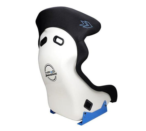 NRG FRP Bucket Seat - White Finish with Arrow Embroidery And Blue Side Mount Bracket - FRP-600WT