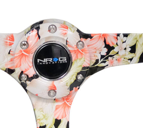 NRG Reinforced Steering Wheel (350mm / 3in. Deep) Blk Suede Floral Dipped w/ Blk Baseball Stitch - RST-036FL-S