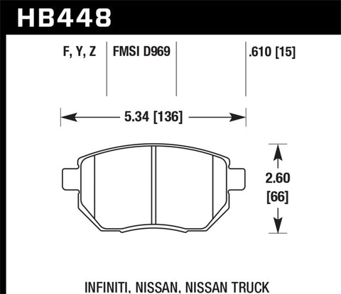 Hawk Infiniti FX35/ FX45 / Nissan Altima SE-R / Nissan Maxima / Murano HPS Front Brake Pads - HB448F.610