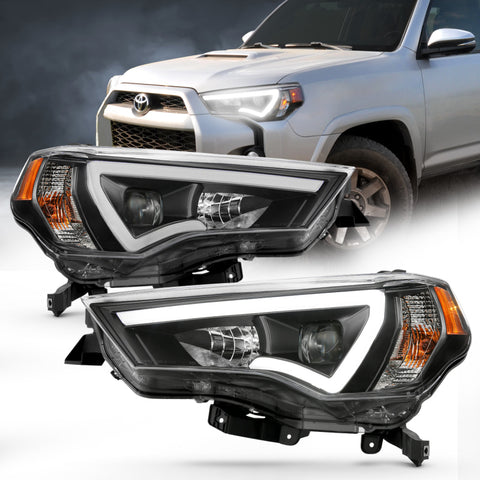 ANZO 14-18 Toyota 4 Runner Plank Style Projector Headlights Black w/ Amber - 111416