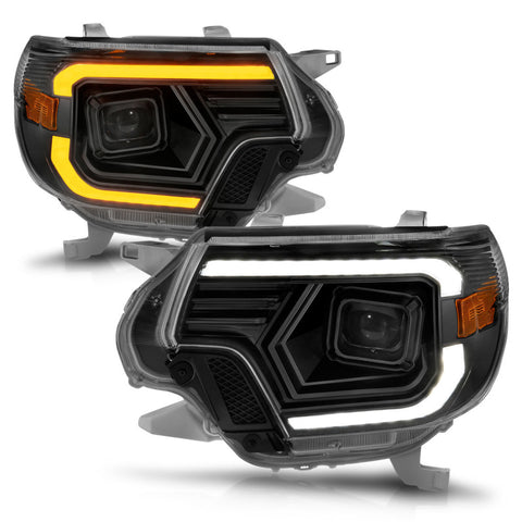 ANZO 12-15 Toyota Tacoma Projector Headlights - w/ Light Bar Switchback Black Housing - 111556