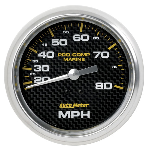 Autometer Gauge Speedometer 3-3/8in 80MPH Mechanical Marine Carbon Fiber - 200753-40