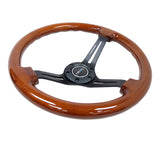 NRG Reinforced Steering Wheel (350mm / 3in. Deep) Brown Wood w/Blk Matte Spoke/Black Center Mark - RST-018BR-BK