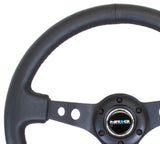 NRG Reinforced Steering Wheel (350mm / 3in. Deep) Blk Leather w/Blk Spoke & Circle Cutouts - RST-006BK