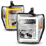 ANZO 08-10 Ford F-250 - F-550 Super Duty Projector Headlights w/ Light Bar Switchback Chrome Housing - 111587