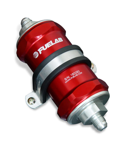 Fuelab 848 In-Line Fuel Filter Standard -8AN In/Out 40 Micron Stainless w/Check Valve - Red - 84812-2