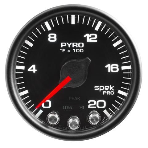 Autometer Spek-Pro Gauge Pyro. (Egt) 2 1/16in 2000f Stepper Motor W/Peak & Warn Blk/Blk - P31032