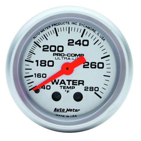 Autometer Ultra-Lite 52mm 140-280 Deg F Mechanical Water Temp Gauge - White - 4331