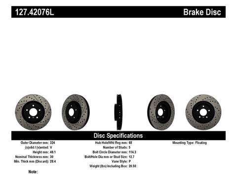 StopTech Slotted & Drilled Sport Brake Rotor - 127.42076L