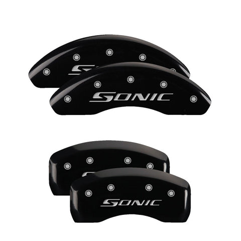 MGP 4 Caliper Covers Engraved Front & Rear Sonic Black finish silver ch - 14229SSNCBK