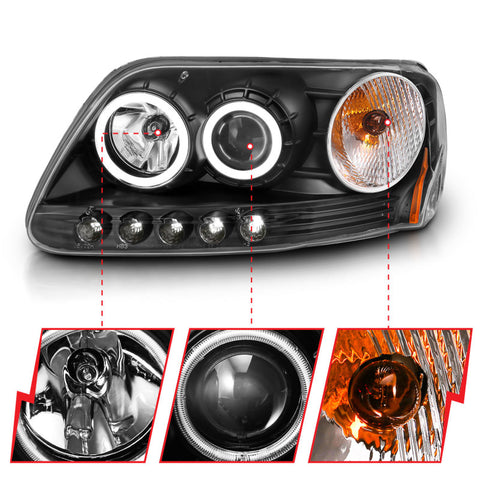 ANZO 1997-2003 Ford F-150 Projector Headlights w/ Halo Black (CCFL) - 111097