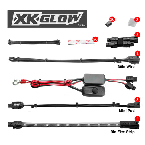 XK Glow Single Color XKGLOW LED Accent Light Motorcycle Kit Red - 8xPod + 2x8InStrips - XK034001-R