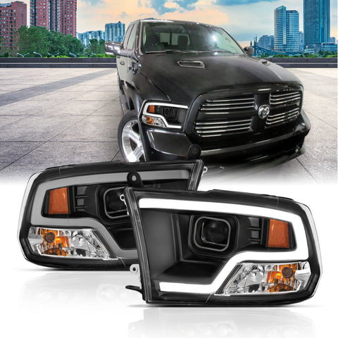 ANZO 09-18 Dodge Ram 1500 Plank Style Projector Headlights Black w/ Halo - 111404