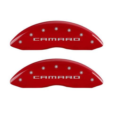 MGP 4 Caliper Covers Engraved Front Gen 5/Camaro Engraved Rear Gen 5/RS Red finish silver ch - 14033SCR5RD