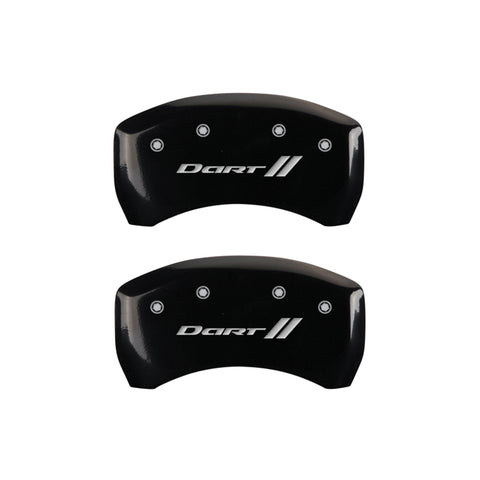 MGP 4 Caliper Covers Engraved Front & Rear With stripes/Dart Black finish silver ch - 12199SDRTBK