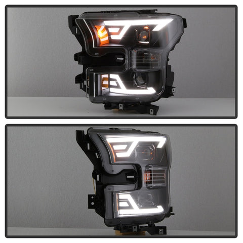 xTune 15-17 Ford F-150 DRL LED Light Bar Projector Headlights - Black (PRO-JH-FF15015-LB-BK) - 9042935