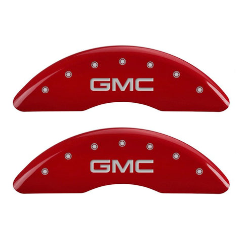 MGP 4 Caliper Covers Engraved Front & Rear GMC Red finish silver ch - 34210SGMCRD