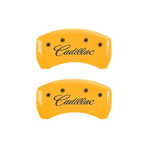 MGP 4 Caliper Covers Engraved F & R Cursive/Cadillac Yellow Finish Black Char 2017 Cadillac XT5 - 35025SCADYL