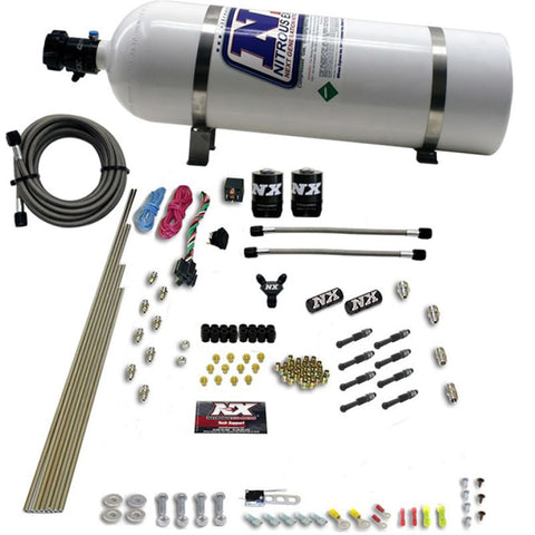 Nitrous Express 8 Cyl Dry Direct Port 2 Solenoids Nitrous Kit (200-600HP) w/15lb Bottle - 93006-15