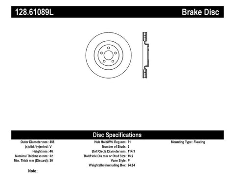 StopTech Drilled Sport Brake Rotor - 128.61089L