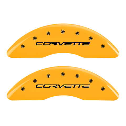 MGP 4 Caliper Covers Engraved Front C6/Corvette Engraved Rear C6/Z06 Yellow finish black ch - 13083SCZ6YL