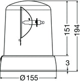 Hella KL 7000 Series 24V Amber Fixed Rotating Beacon - 008061111