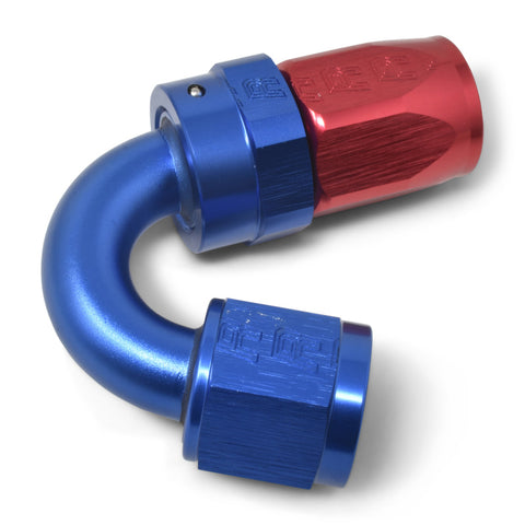 Russell Performance -6 AN Red/Blue 150 Degree Full Flow Swivel Hose End (With 9/16in Radius) - 613450