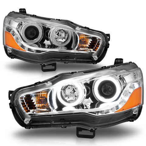 ANZO 2008-2015 Mitsubishi Lancer Projector Headlights w/ Halo Chrome (CCFL) - 121427