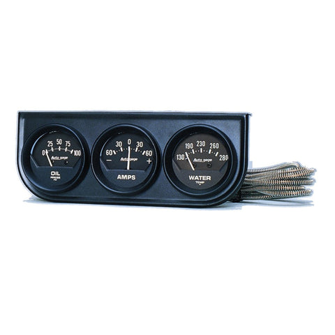 AutoMeter Gauge Console Oilp/Wtmp/Amp 2in. 100PSI/280 Deg. F/60A Blk Dial Blk Bzl Ag - 2347