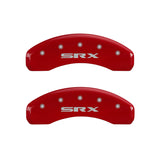 MGP 4 Caliper Covers Engraved Front Cursive/Cadillac Engraved Rear SRX Red finish silver ch - 35004SSRXRD