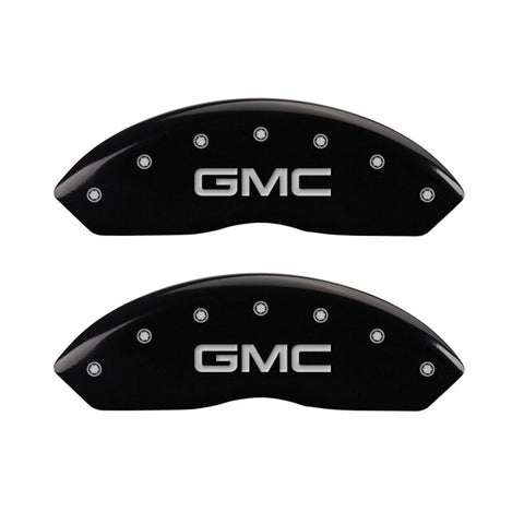 MGP 4 Caliper Covers Engraved Front & Rear GMC Black Finish Silver Char 2019 GMC Arcadia - 34212SGMCBK