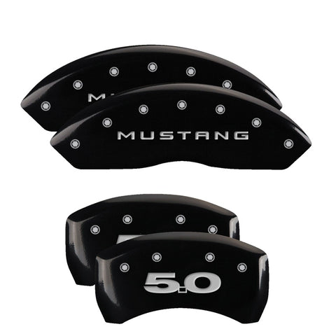 MGP 4 Caliper Covers Engraved Front Mustang Engraved Rear 50 Black finish silver ch - 10198SM50BK