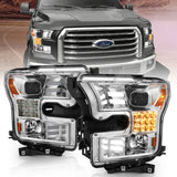 ANZO 15-17 Ford F-150 Proj Headlights w/ Plank Style Design Chrome w/ Amber Sequential Turn Signal - 111409