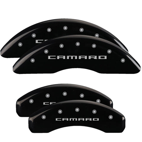 MGP 4 Caliper Covers Engraved Front & Rear Gen 5/Camaro Black finish silver ch - 14011SCA5BK