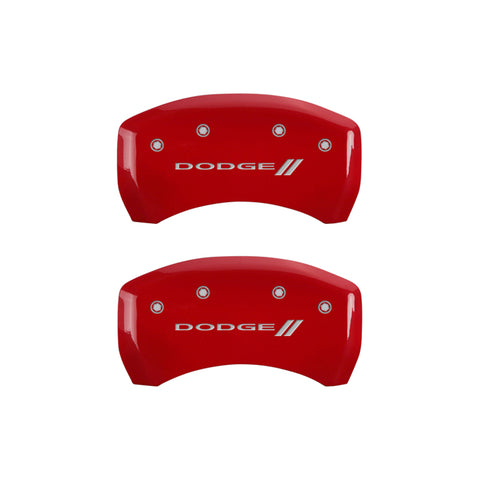 MGP 4 Caliper Covers Engraved Front & Rear With stripes/Dodge Red finish silver ch - 12181SDD3RD