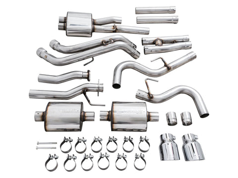 AWE 16-22 Toyota Tacoma 0FG Catback Exhaust w/ BashGuard - Dual Chrome Silver Tips - 3015-32826