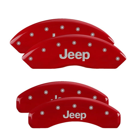 MGP 4 Caliper Covers Engraved Front & Rear Jeep Red Finish Silver Char 2018 Jeep Wrangler - 42019SJEPRD