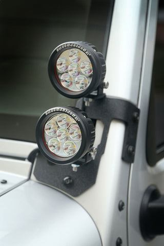 Rugged Ridge 07-18 Jeep Wrangler JK Textured Black Round A-Pillar LED Light Mount Kit - 11232.34