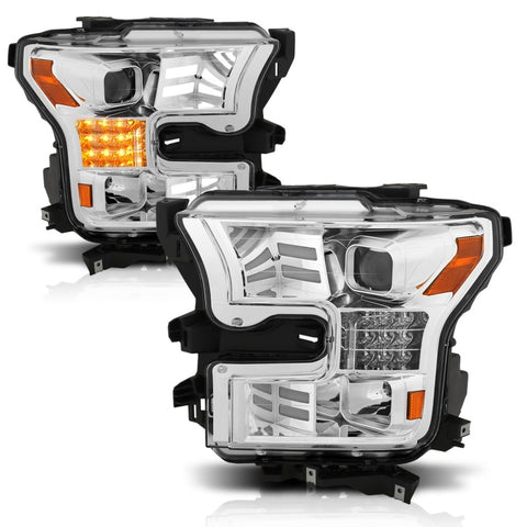ANZO 15-17 Ford F-150 Proj Headlights w/ Plank Style Design Chrome w/ Amber Sequential Turn Signal - 111409