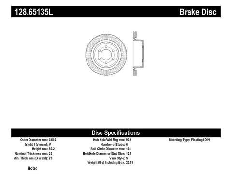 StopTech Drilled Sport Brake Rotor - 128.65135L