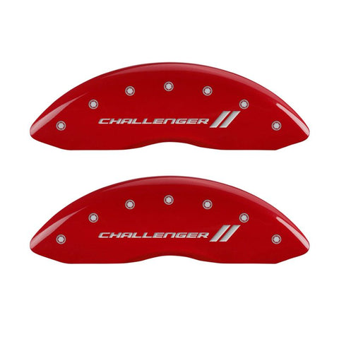 MGP 4 Caliper Covers Engraved Front & Rear With stripes/Challenger Red finish silver ch - 12181SCL1RD