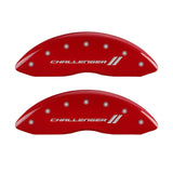 MGP 4 Caliper Covers Engraved Front & Rear With stripes/Challenger Red finish silver ch - 12088SCL1RD