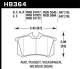 Hawk 89-92 VW Golf GTi / GLS Turbo/ GLX ( VR6) / 1.8 Turbo / VR6 / 00-06 Audi TT HPS Street Rear Bra - HB364F.642