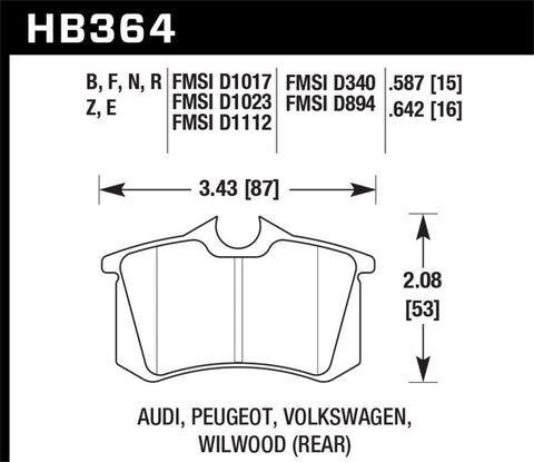 Hawk 89-92 VW Golf GTi / GLS Turbo/ GLX ( VR6) / 1.8 Turbo / VR6 / 00-06 Audi TT HPS Street Rear Bra - HB364F.642