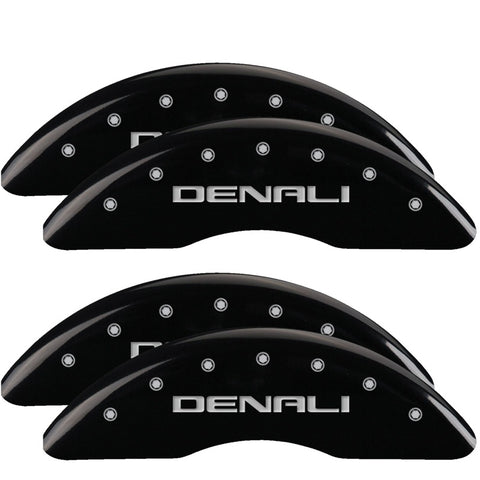 MGP 4 Caliper Covers Engraved Front & Rear Denali Black finish silver ch - 34003SDNLBK