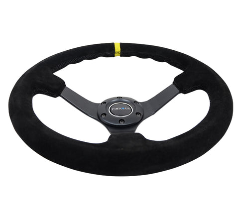 NRG Reinforced Steering Wheel (350mm / 3in. Deep) Blk Suede/X-Stitch w/5mm Blk Spoke & Yellow CM - RST-036MB-S-Y