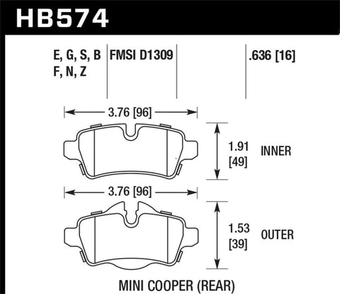 Hawk 07+ Mini Cooper Performance Ceramic Street Rear Brake Pads - HB574Z.636