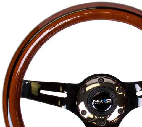 NRG Classic Wood Grain Steering Wheel (310mm) Dark Wood & Black Line Inlay w/Blk Chrome 3-Spoke Ctr. - ST-310BRB-BK