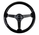 NRG Reinforced Steering Wheel (350mm / 3in. Deep) Black w/Black Chrome Solid 3-Spoke Center - RST-036BK-BK